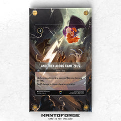 a card with a picture of a person holding a sword